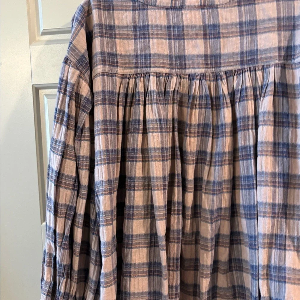 Free People Jessi Plaid Prairie Cottagecore Boho Top in Grey Combo Size Medium